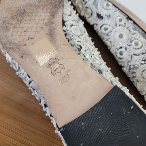 Tory Burch 'Yasmin' Embroidered Flat White Leather Womens Shoe Sz 10 M MSRP $378
