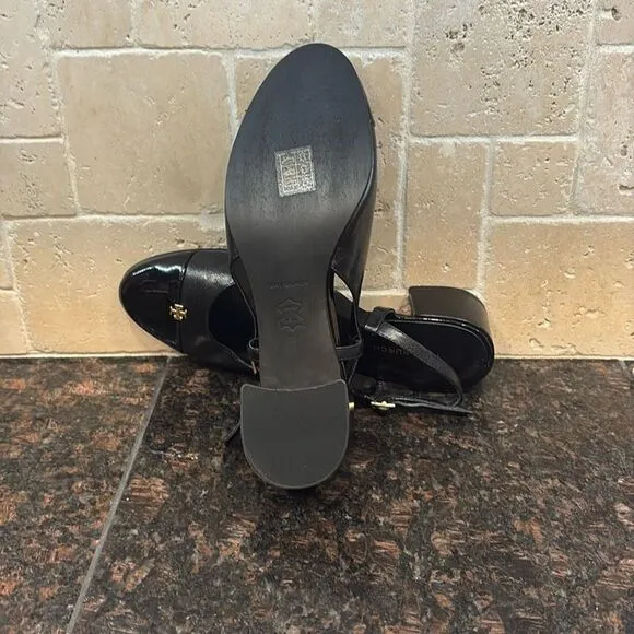 Tory Burch Cap-Toe Slingback 45 MM Black Leather Slingbacks/Dust Bag size 6