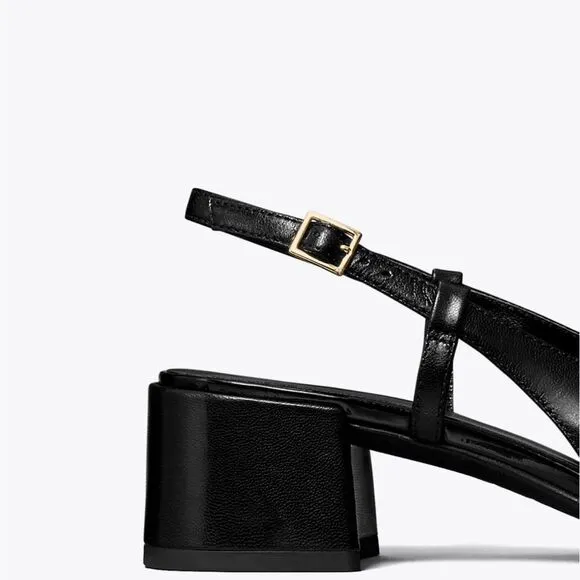 Tory Burch Cap-Toe Slingback 45 MM Black Leather Slingbacks/Dust Bag size 6