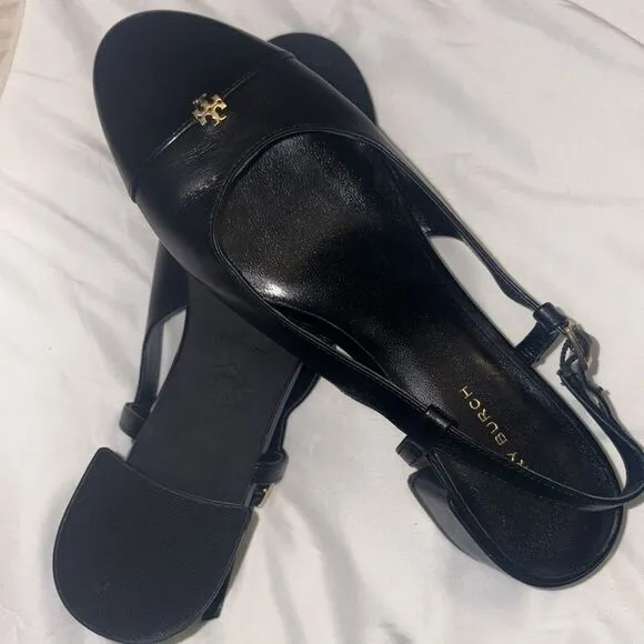 Tory Burch Cap-Toe Slingback 45 MM Black Leather Slingbacks/Dust Bag size 6