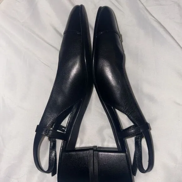 Tory Burch Cap-Toe Slingback 45 MM Black Leather Slingbacks/Dust Bag size 6