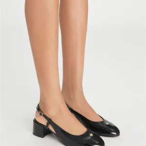 Tory Burch Cap-Toe Slingback 45 MM Black Leather Slingbacks/Dust Bag size 6