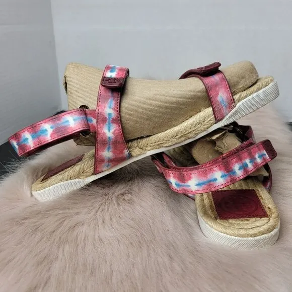Tory Burch Sonda Flat Espadrille Hippie Tye Dye Leather Strappy Sandals Size 8