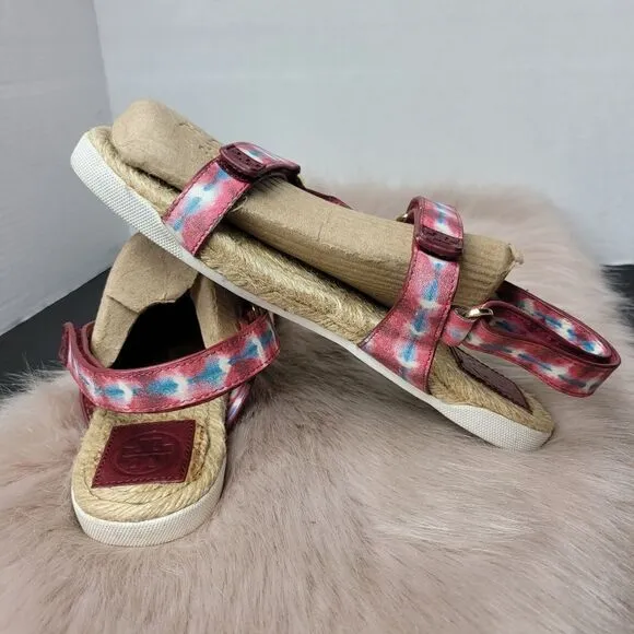 Tory Burch Sonda Flat Espadrille Hippie Tye Dye Leather Strappy Sandals Size 8