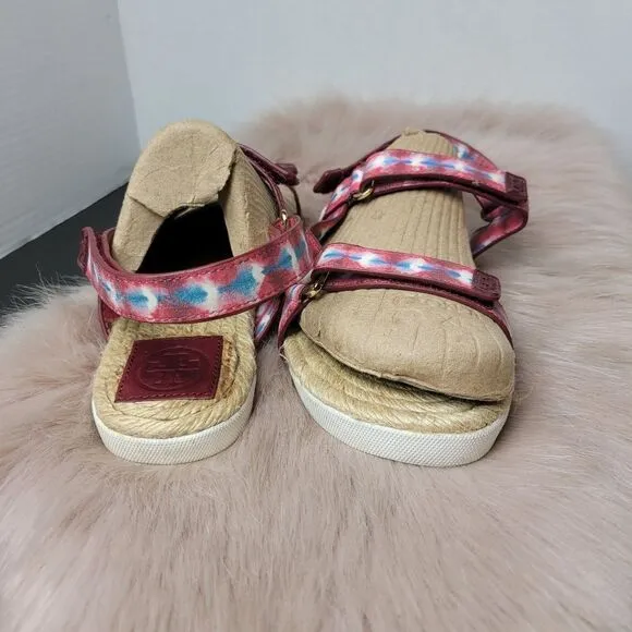 Tory Burch Sonda Flat Espadrille Hippie Tye Dye Leather Strappy Sandals Size 8
