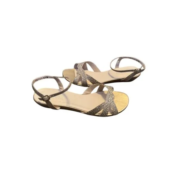 Touch Ups Women's Champagne Gold Glitter Strappy Sandals Size 8.5