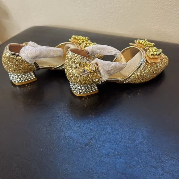 Trish Scully Butterfly Gold Dress Shoes Size 3