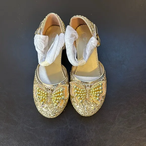 Trish Scully Butterfly Gold Dress Shoes Size 3