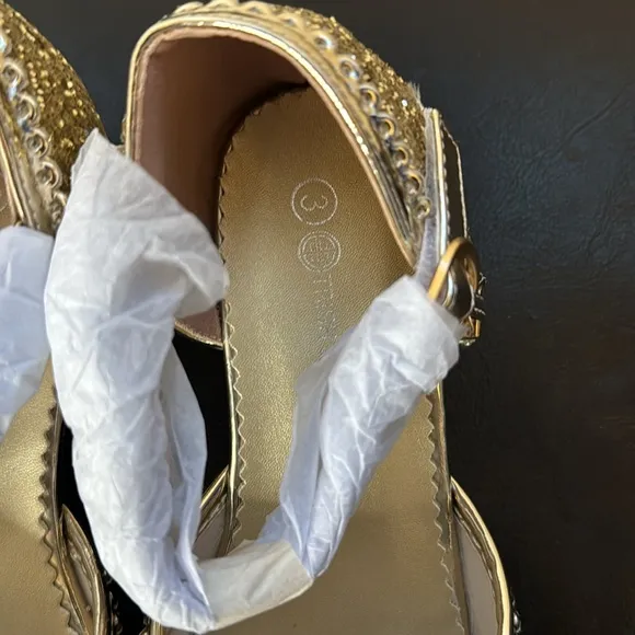 Trish Scully Butterfly Gold Dress Shoes Size 3