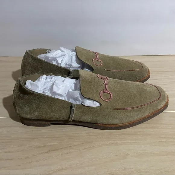 U-Dot Suede Leather Loafers Made In Japan size 9 Tan Pink Horse Bit Old Money