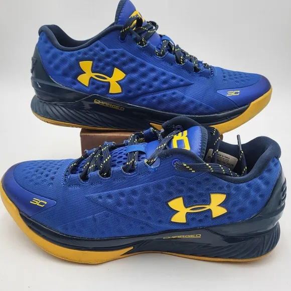 UA Steph Curry 1 Low Dub‎ Nation Warriors Basketball Shoes Mens 10 Blue Yellow