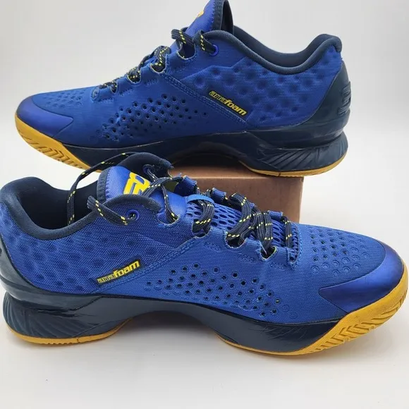 UA Steph Curry 1 Low Dub‎ Nation Warriors Basketball Shoes Mens 10 Blue Yellow