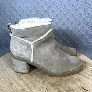 Ugg Boots Women's 10 Kasen II Suede Heel Beige Shearling Ankle Booties Shoes
