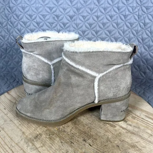 Ugg Boots Women's 10 Kasen II Suede Heel Beige Shearling Ankle Booties Shoes