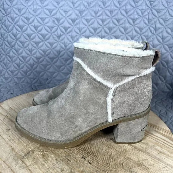 Ugg Boots Women's 10 Kasen II Suede Heel Beige Shearling Ankle Booties Shoes