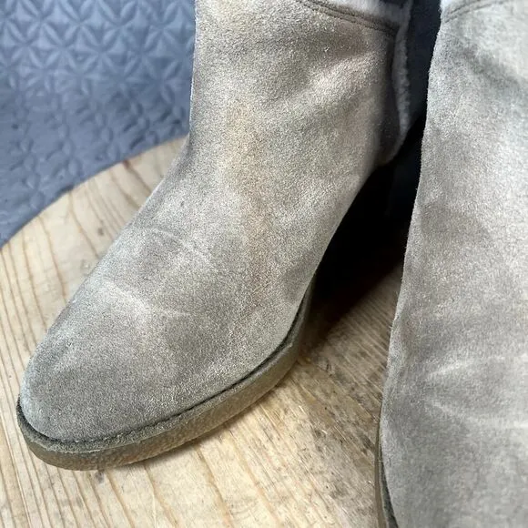 Ugg Boots Women's 10 Kasen II Suede Heel Beige Shearling Ankle Booties Shoes