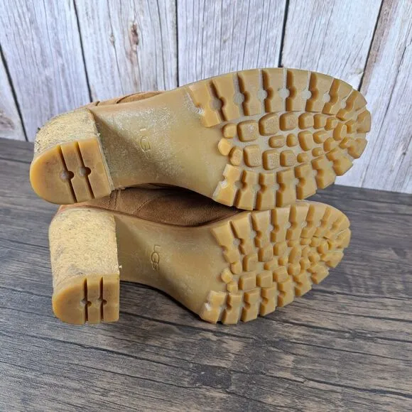 UGG Fabrice Chestnut Block Heel Lace Up Wool Lined Boots Women's Sz 6.5 (GUC)