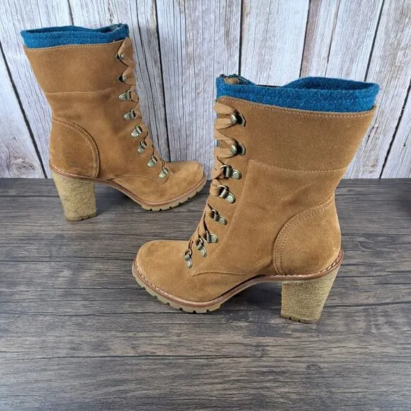 UGG Fabrice Chestnut Block Heel Lace Up Wool Lined Boots Women's Sz 6.5 (GUC)