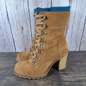 UGG Fabrice Chestnut Block Heel Lace Up Wool Lined Boots Women's Sz 6.5 (GUC)
