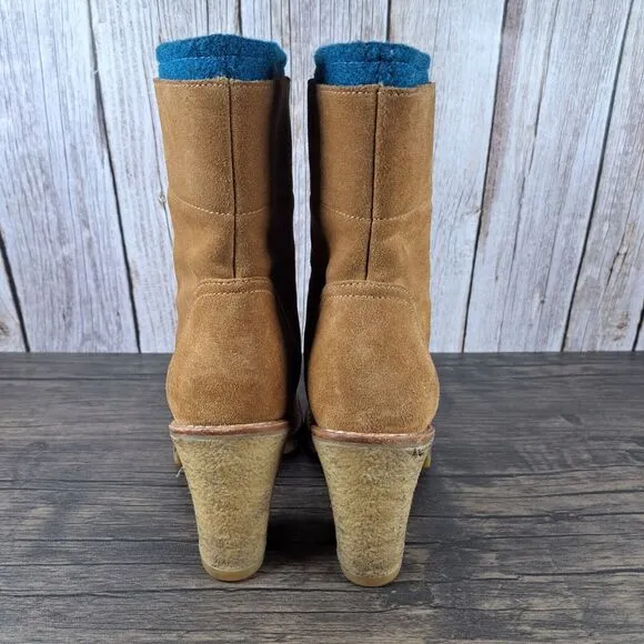 UGG Fabrice Chestnut Block Heel Lace Up Wool Lined Boots Women's Sz 6.5 (GUC)