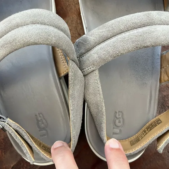 UGG Lynnden Suede Gray &amp; white Strappy Platform Sandals Sz 7.5