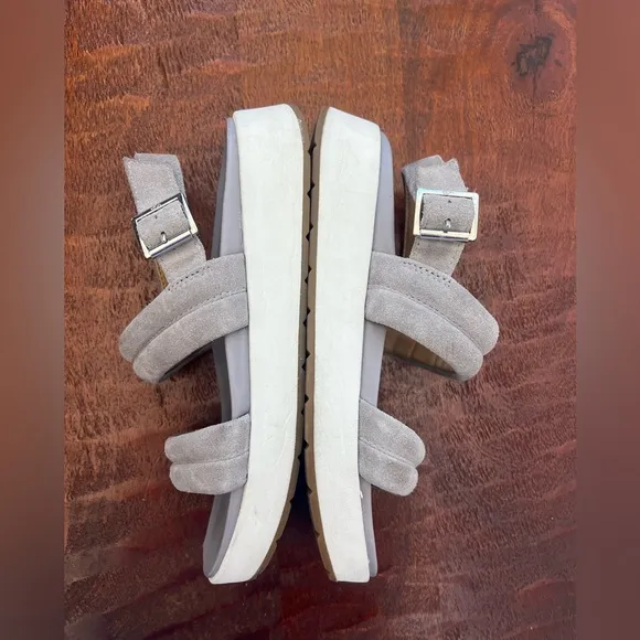 UGG Lynnden Suede Gray &amp; white Strappy Platform Sandals Sz 7.5