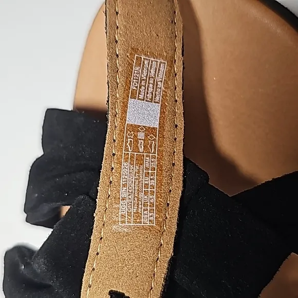 UGG Neusch Sandals Platforms Shoe Adjustable Strap Suede Leather Rafia Black 8.5