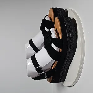 UGG Neusch Sandals Platforms Shoe Adjustable Strap Suede Leather Rafia Black 9