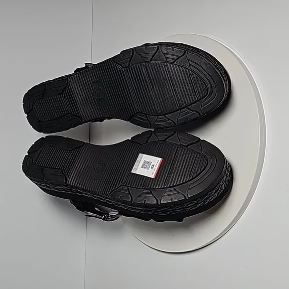 UGG Neusch Sandals Platforms Shoe Adjustable Strap Suede Leather Rafia Black 9