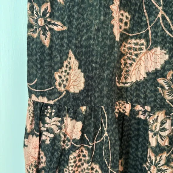 Ulla Johnson Romina Ruffle Dress - Balsam Floral Print Midi Size 8 Green Peach