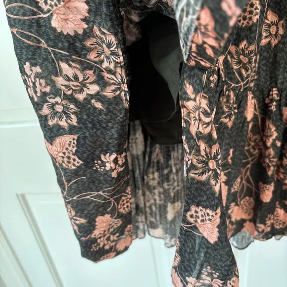 Ulla Johnson Romina Ruffle Dress - Balsam Floral Print Midi Size 8 Green Peach