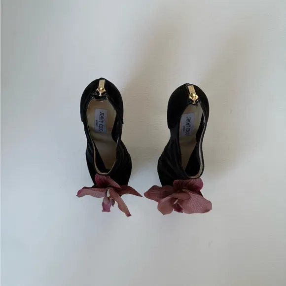 Up-cycled Jimmy Choo butterfly Orchid flower Heels shoes pumps 36 mesh accents