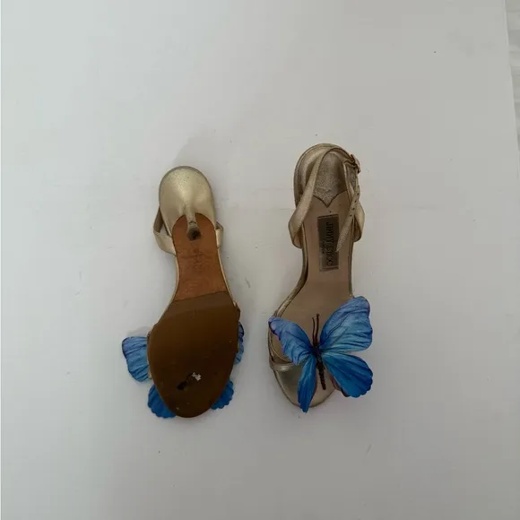 Up-cycled Jimmy Choo Orchid blue butterfly Heels shoes pumps sandals 39 9 gold