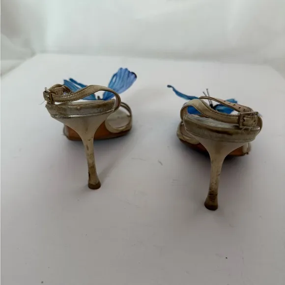 Up-cycled Jimmy Choo Orchid blue butterfly Heels shoes pumps sandals 39 9 gold