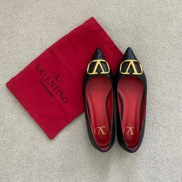 Valentino Garavani Black and Gold Women's Shoes - Size 39