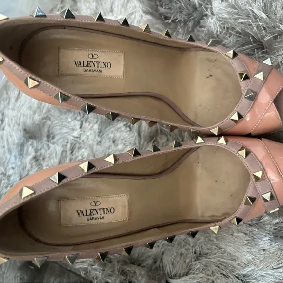 Valentino logo stud open toe shoes baby doll pump Rockstud Platform heels