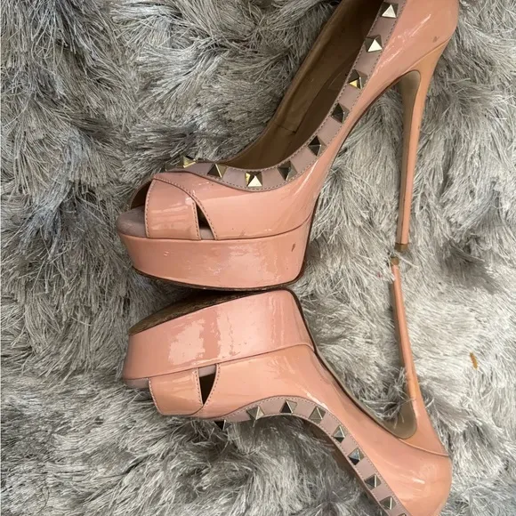 Valentino logo stud open toe shoes baby doll pump Rockstud Platform heels