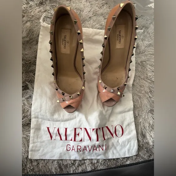 Valentino logo stud open toe shoes baby doll pump Rockstud Platform heels