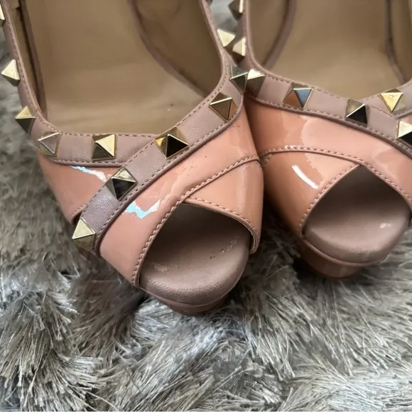 Valentino logo stud open toe shoes baby doll pump Rockstud Platform heels