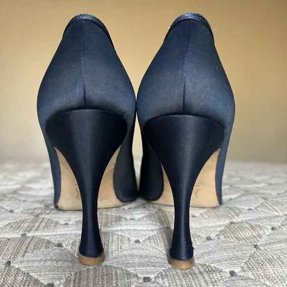 Vera Wang Navy Blue Dyed Fabric Heels w/ Bow Women’s 6 Formal Wedding Party