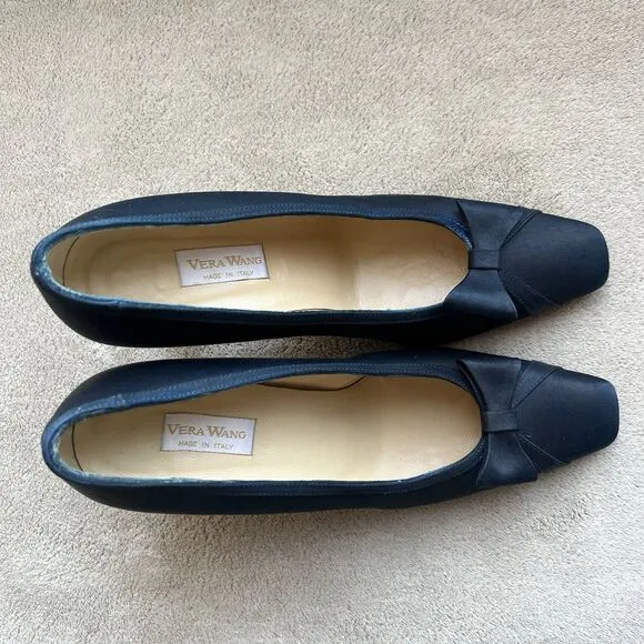 Vera Wang Navy Blue Dyed Fabric Heels w/ Bow Women’s 6 Formal Wedding Party