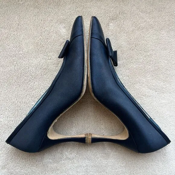 Vera Wang Navy Blue Dyed Fabric Heels w/ Bow Women’s 6 Formal Wedding Party