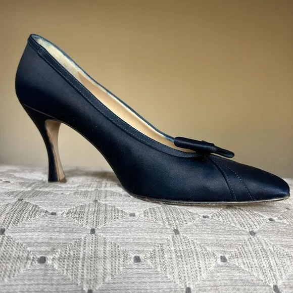 Vera Wang Navy Blue Dyed Fabric Heels w/ Bow Women’s 6 Formal Wedding Party