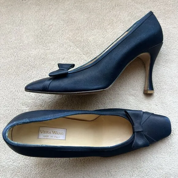 Vera Wang Navy Blue Dyed Fabric Heels w/ Bow Women’s 6 Formal Wedding Party