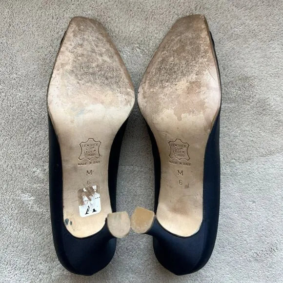 Vera Wang Navy Blue Dyed Fabric Heels w/ Bow Women’s 6 Formal Wedding Party