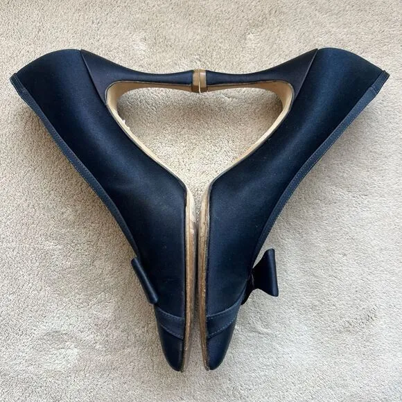 Vera Wang Navy Blue Dyed Fabric Heels w/ Bow Women’s 6 Formal Wedding Party