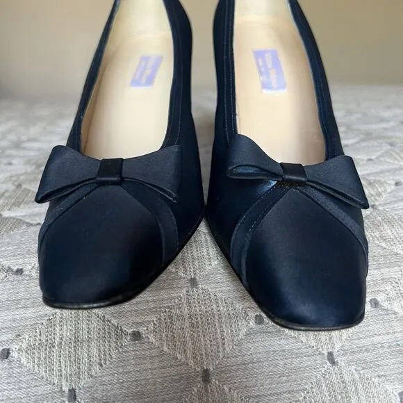 Vera Wang Navy Blue Dyed Fabric Heels w/ Bow Women’s 6 Formal Wedding Party