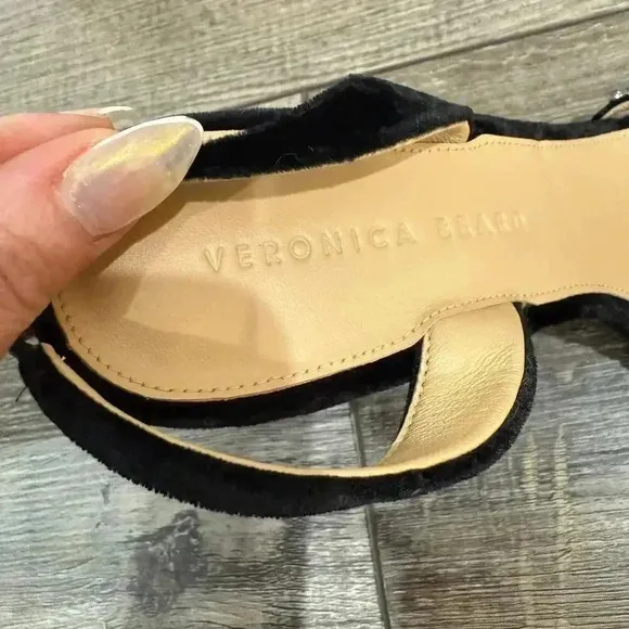 Veronica Beard Analita Black Suede Embellished Slingback Sandals Heels US 9.5