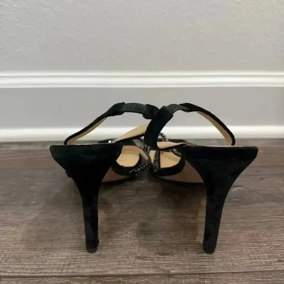 Veronica Beard Analita Black Suede Embellished Slingback Sandals Heels US 9.5