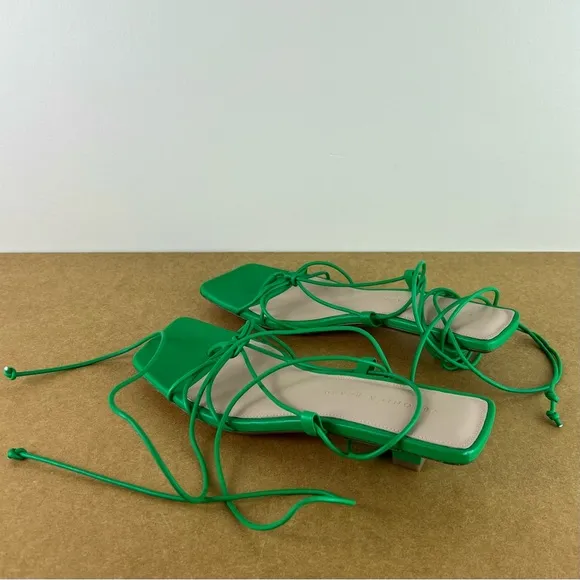 VERONICA BEARD GREEN LEATHER STRAPPY SANDALS